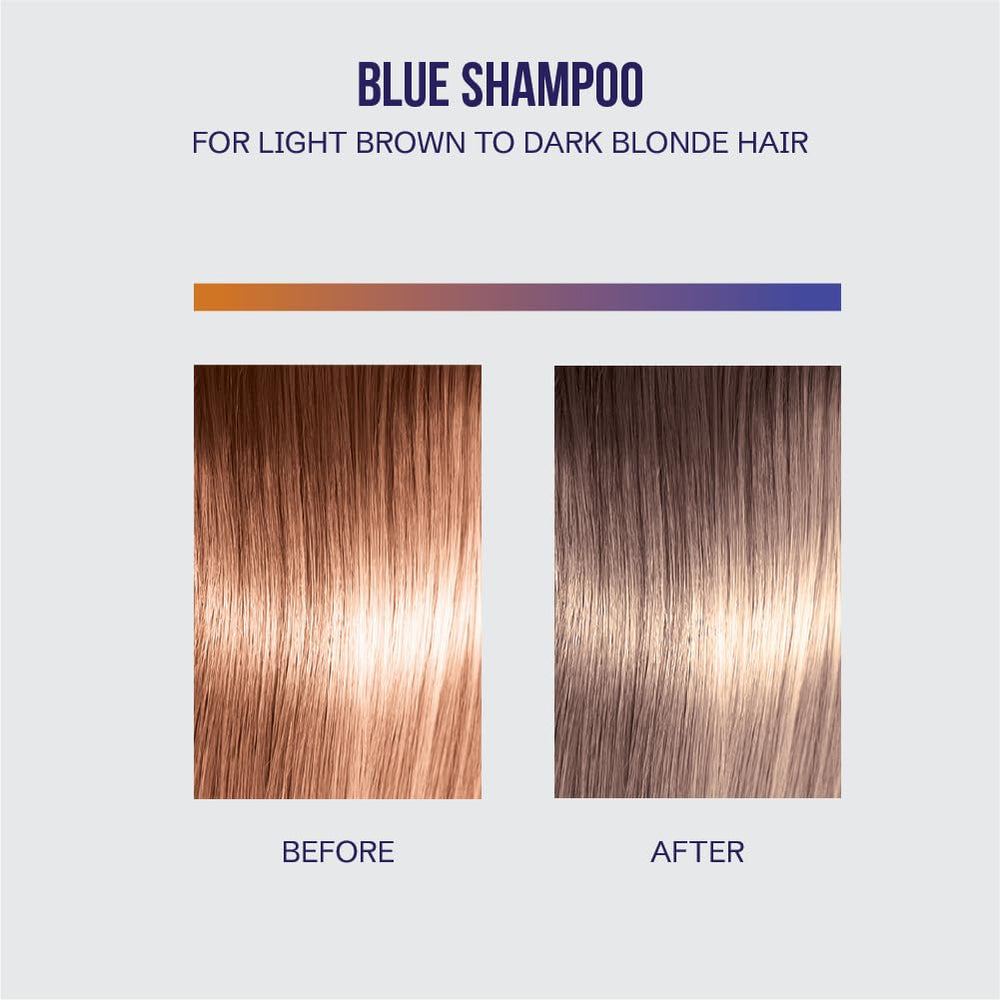 OLIGO PROFESSIONNEL Blacklight Blue Shampoo after-use close-up reveals refreshed highlights.