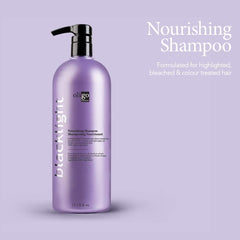 Oligo Professionnel Blacklight Nourishing Shampoo pump demonstrates easy, weightless conditioning on wet hair.