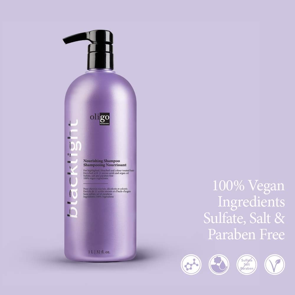 Oligo Professionnel Blacklight Nourishing Shampoo on wet hair shows smooth, manageable strands.