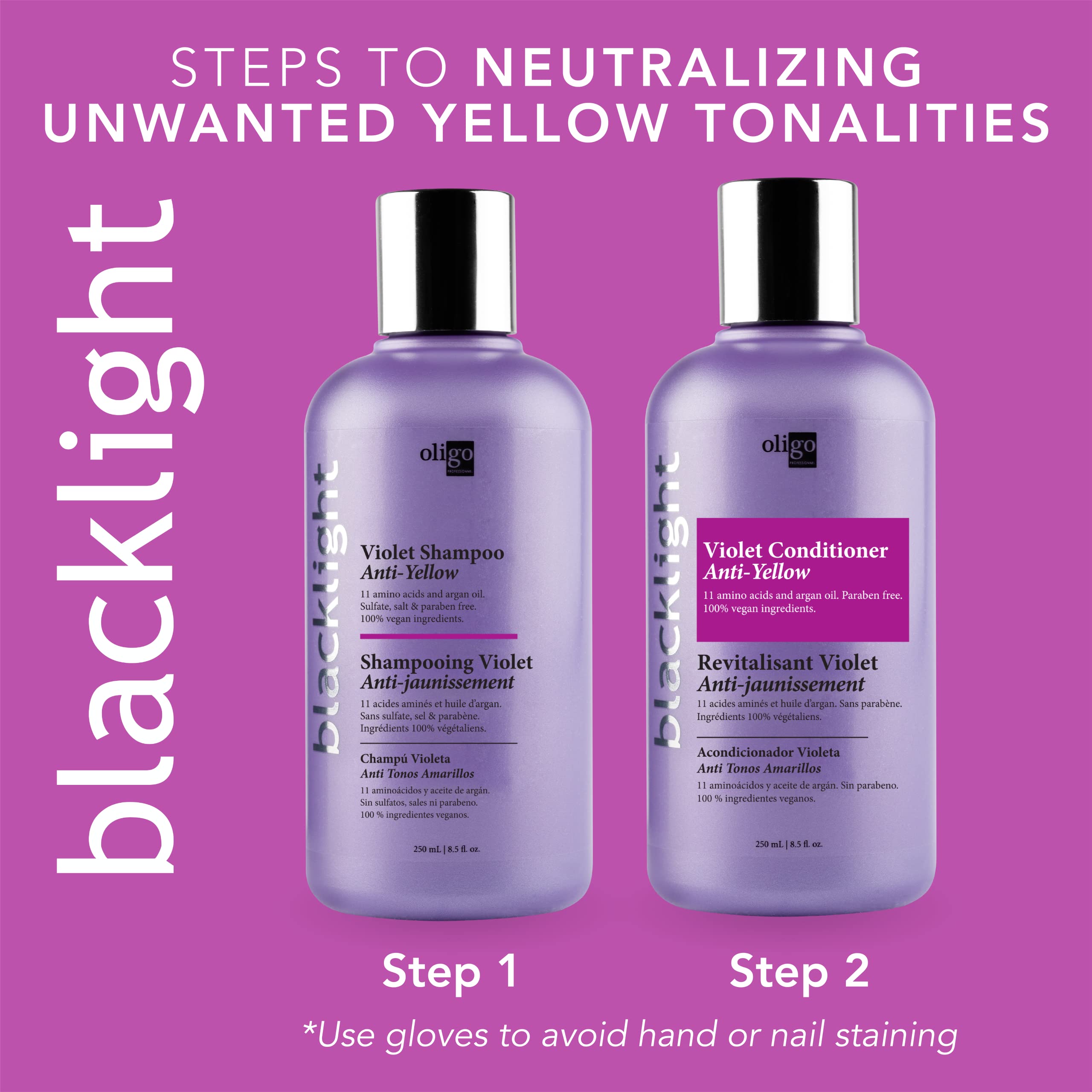 Oligo Professionnel Blacklight Violet Conditioner swirl reveals creamy texture for smooth, hydrated hair.