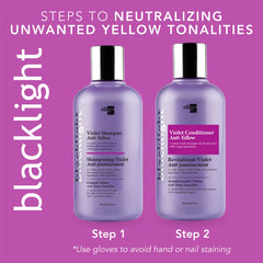 Oligo Professionnel Blacklight Violet Conditioner swirl reveals creamy texture for smooth, hydrated hair.