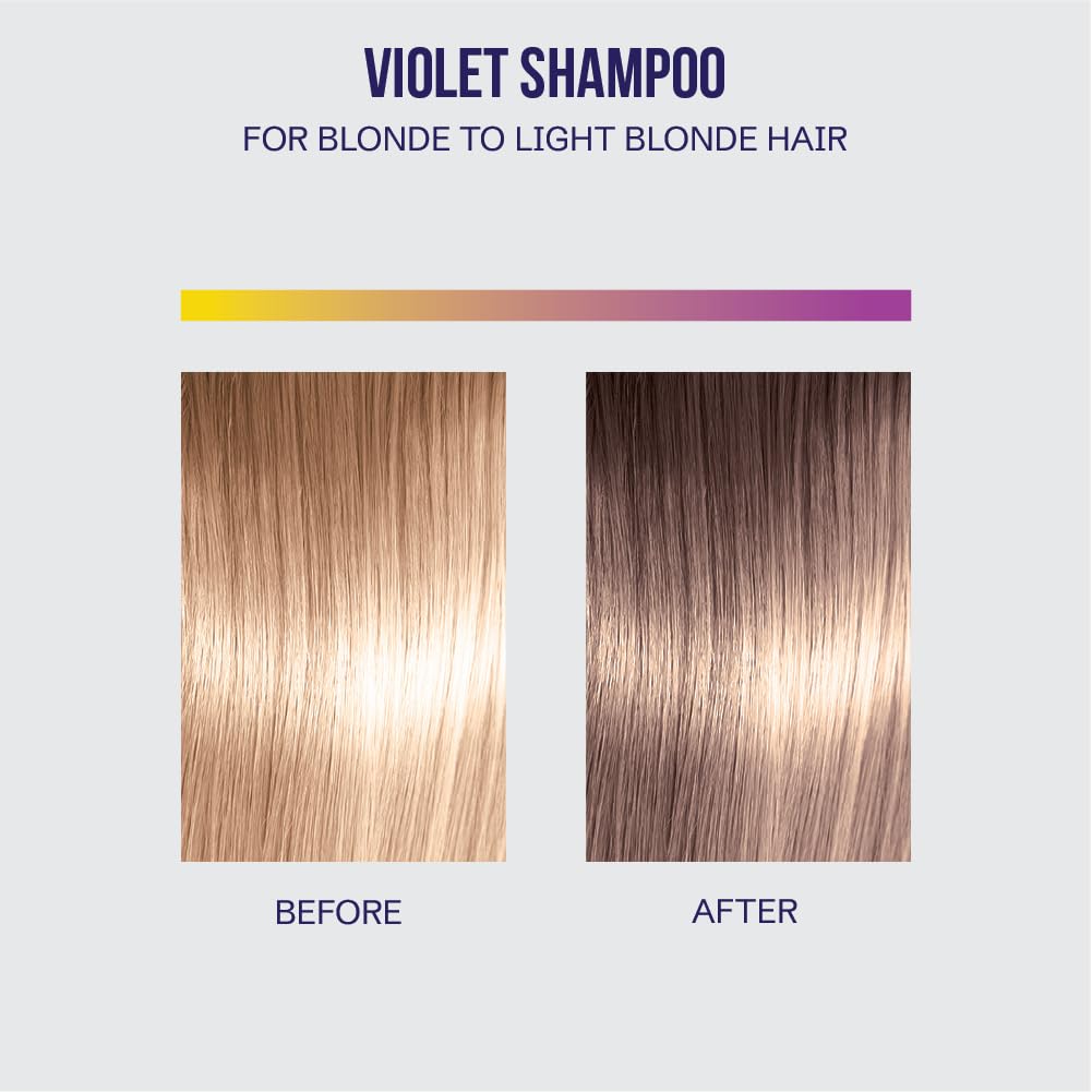 Oligo Professionnel Blacklight Violet Shampoo application scene demonstrates color-safe blonde maintenance.