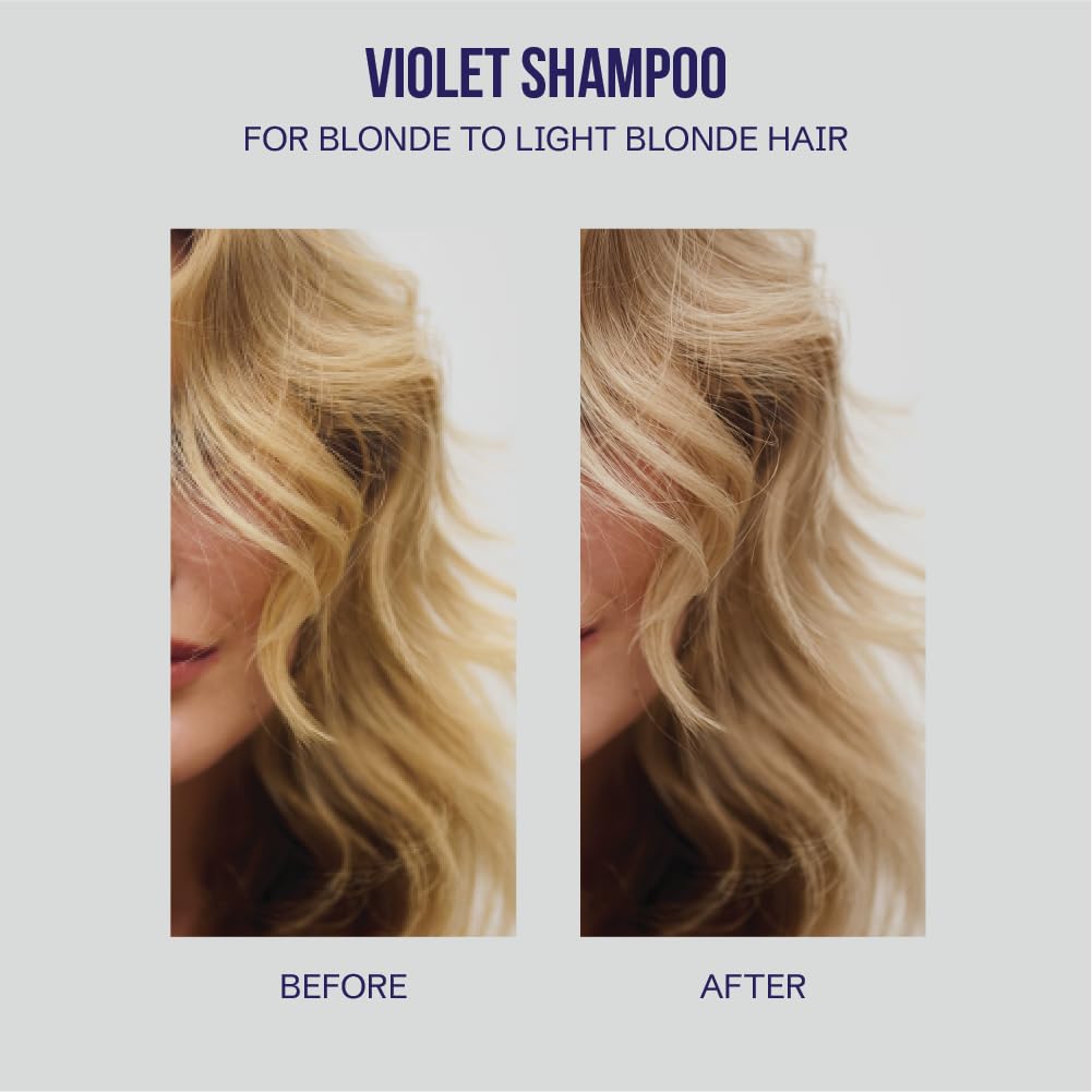 Oligo Professionnel Blacklight Violet Shampoo bottle on sink conveys 8.5oz size and easy use.