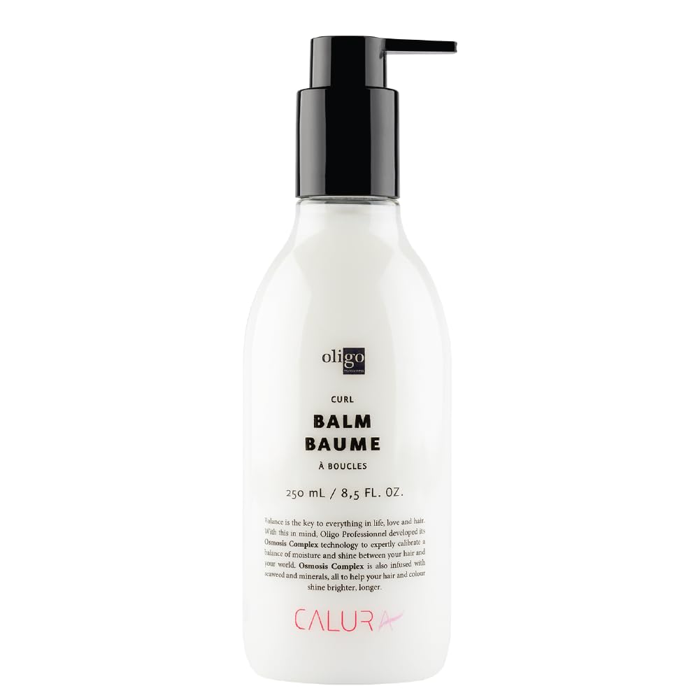 Oligo Professionnel Calura Curl Balm tube close-up highlights defining curl cream for frizz control.