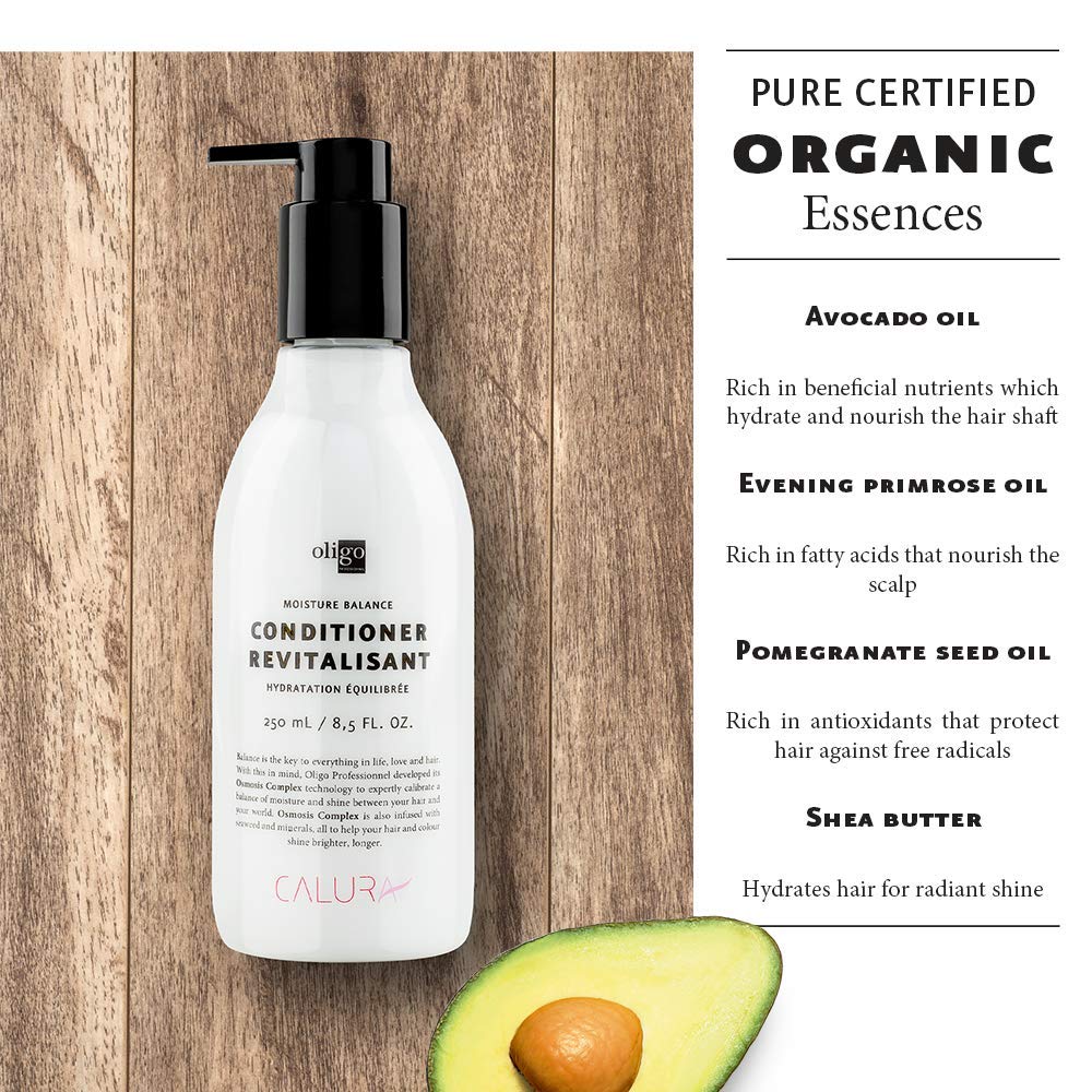 Oligo Professionnel Calura Moisture Balance color-safe shine on dry-looking hair.