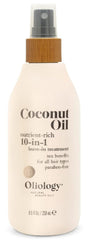 Oliology Coconut Oil 10-in-1 Spray bottle close-up for smooth detangling and shine