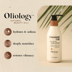 Oliology Coconut Oil Curl Cream applied to hair for detangling and smoothness.