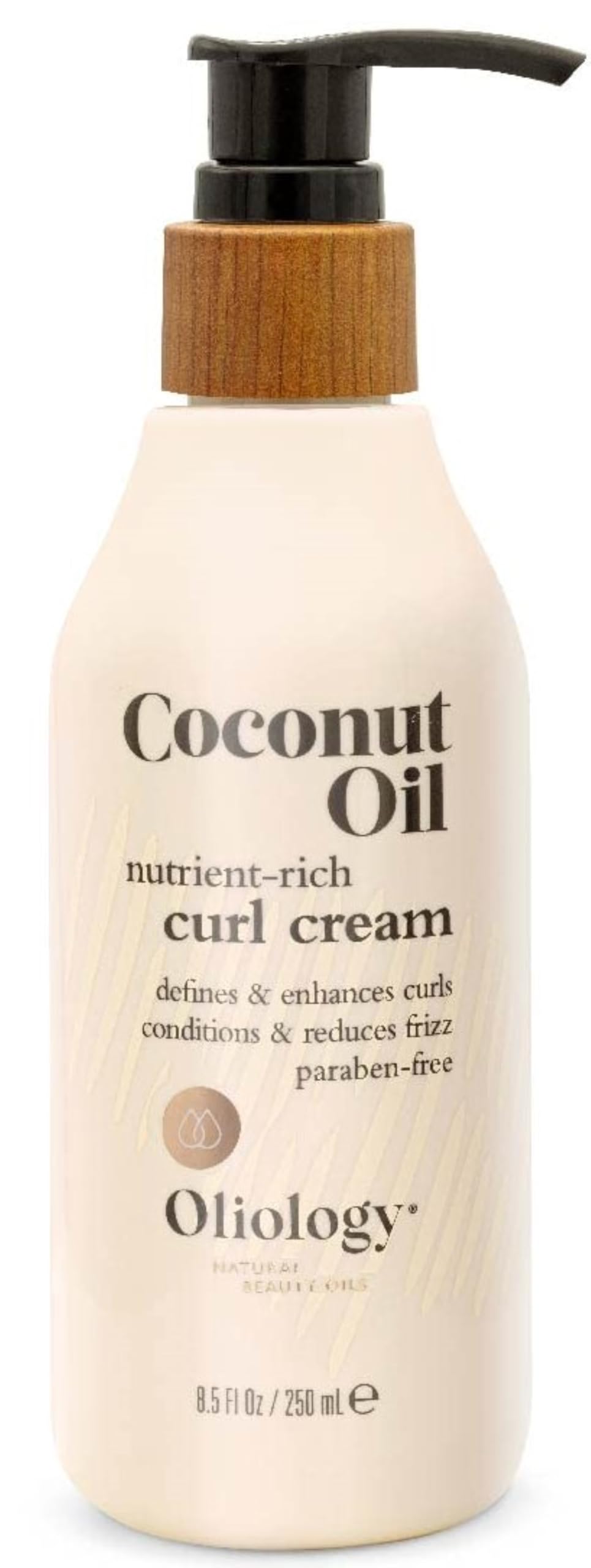 Oliology Coconut Oil Curl Cream bottle for defined curls with lightweight, frizz-control feel.
