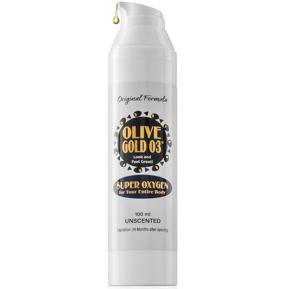 Olive Gold 03 bottle-front showing ozonated moisturizer for daily hydration