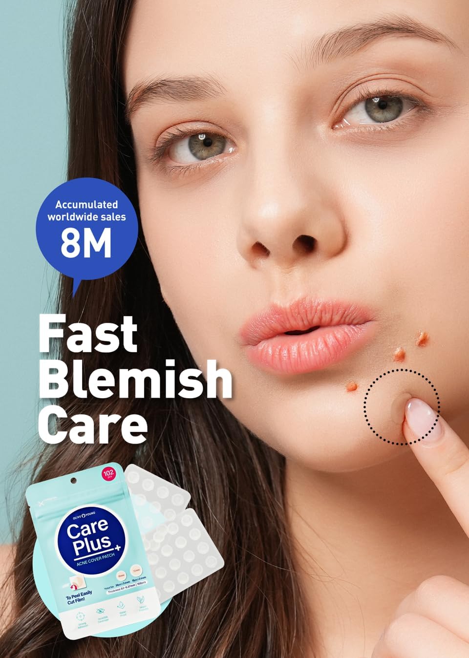 OLIVE YOUNG Care Plus Spot Patch blemish coverage on multiple skin tones.
