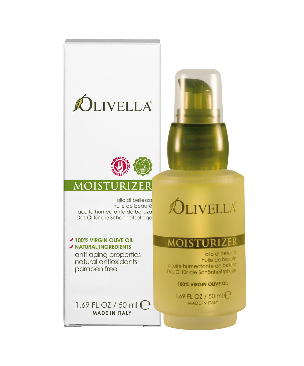 Olivella moisturizer jar front delivering all-skin hydration from natural olive oil.