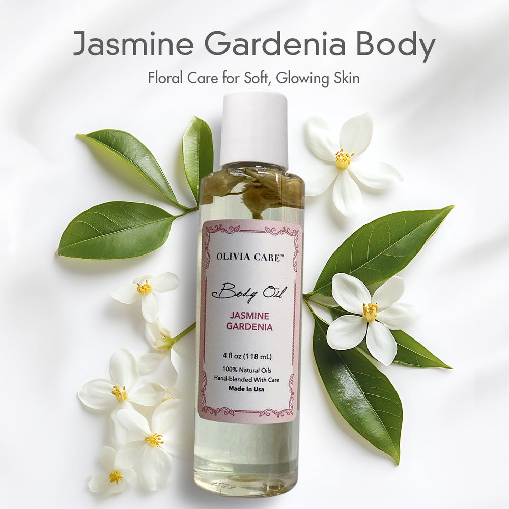 Olivia Care Jasmine Gardenia oil being poured shows smooth application
