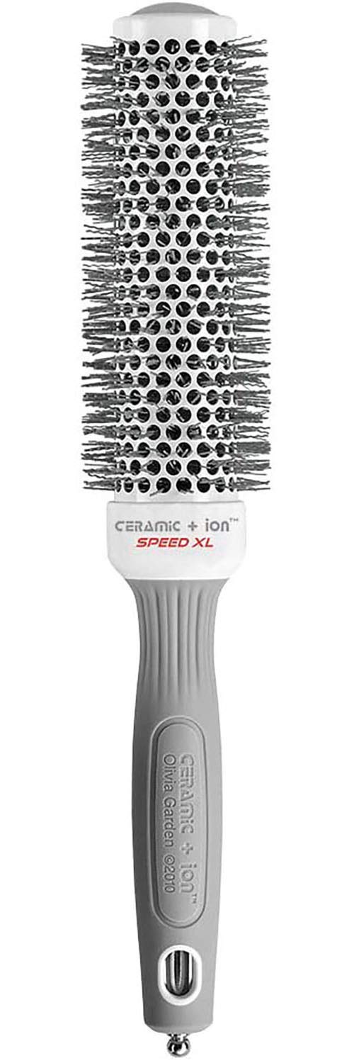 Olivia Garden Ceramic + Ion Speed XL brush angle view for comfortable blowouts.
