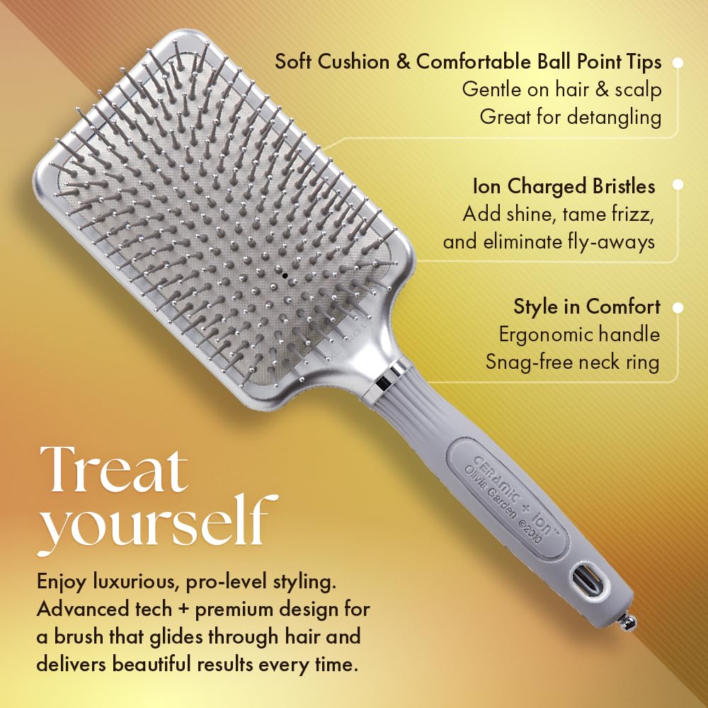 Olivia Garden Ceramic + Ion XL Pro brush side view showing cushioned design for comfortable brushing.