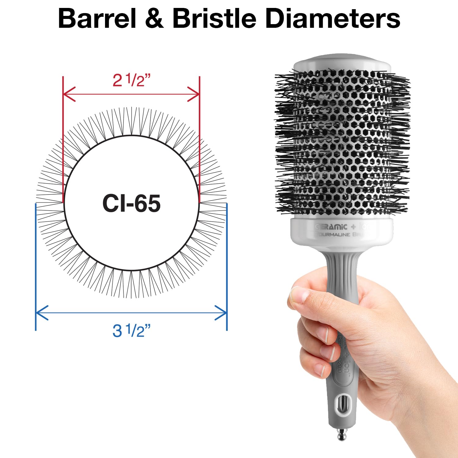 Olivia Garden CI-65 vented barrel close-up showing airflow for even heat.