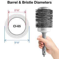 Olivia Garden CI-65 vented barrel close-up showing airflow for even heat.