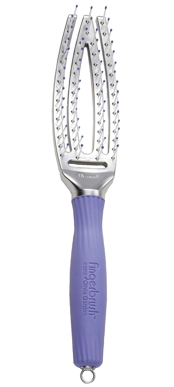 Olivia Garden finger brush with scalp-hugging paddle for gentle detangling and scalp massage.