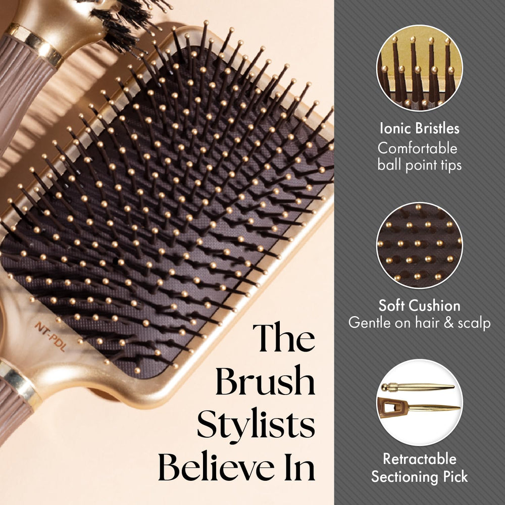 Olivia Garden NT-PDL paddle brush ionic cushion visible for scalp comfort.