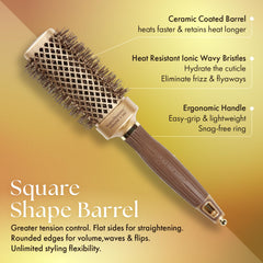 Olivia Garden Nanothermic square brush ergonomic handle offers comfortable styling sessions.