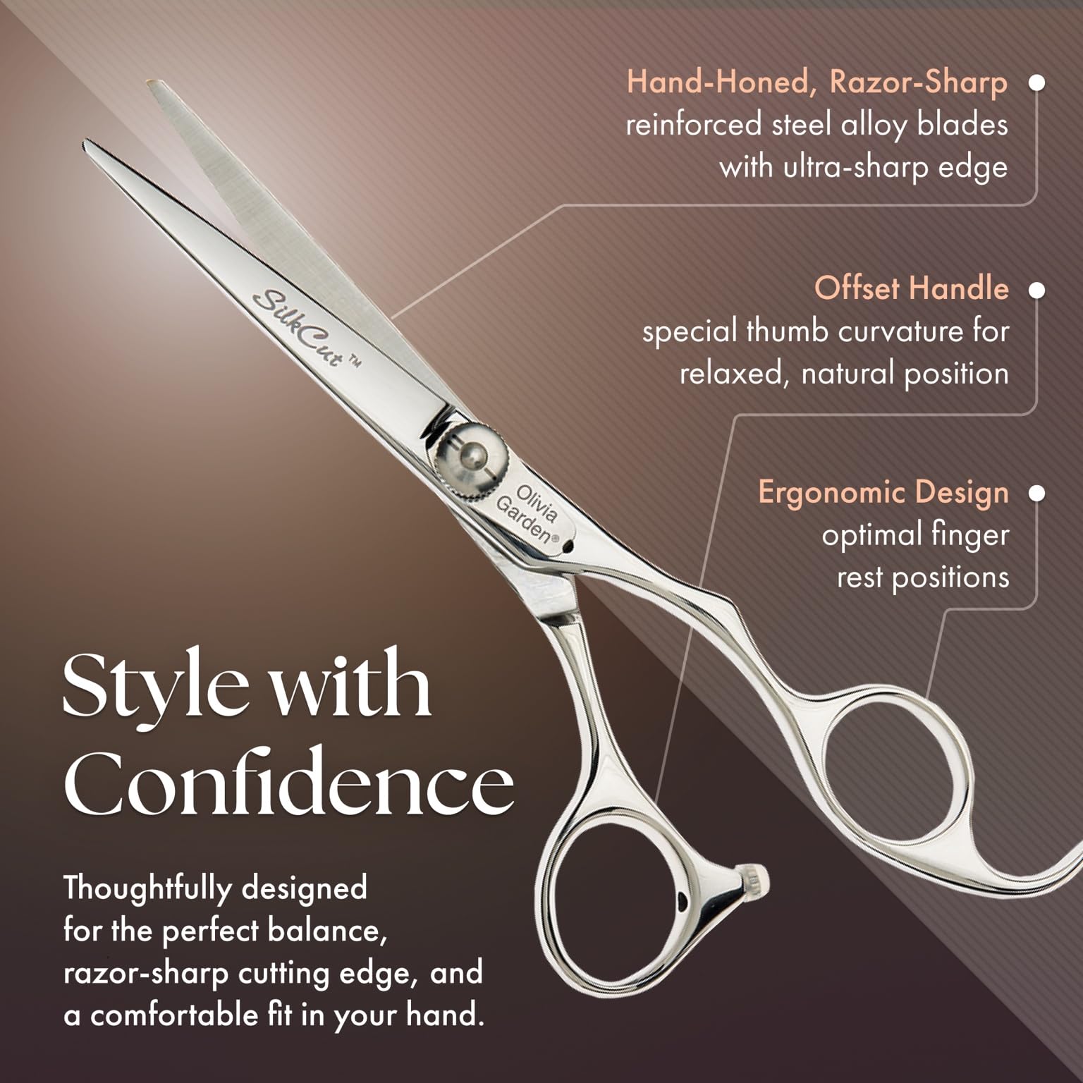 Olivia Garden SilkCut shear blade close-up highlighting precision for smooth cuts