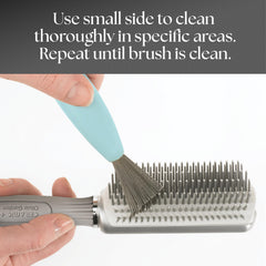 Olivia Garden The Brush Cleaner after use; residue-free bristles shown.