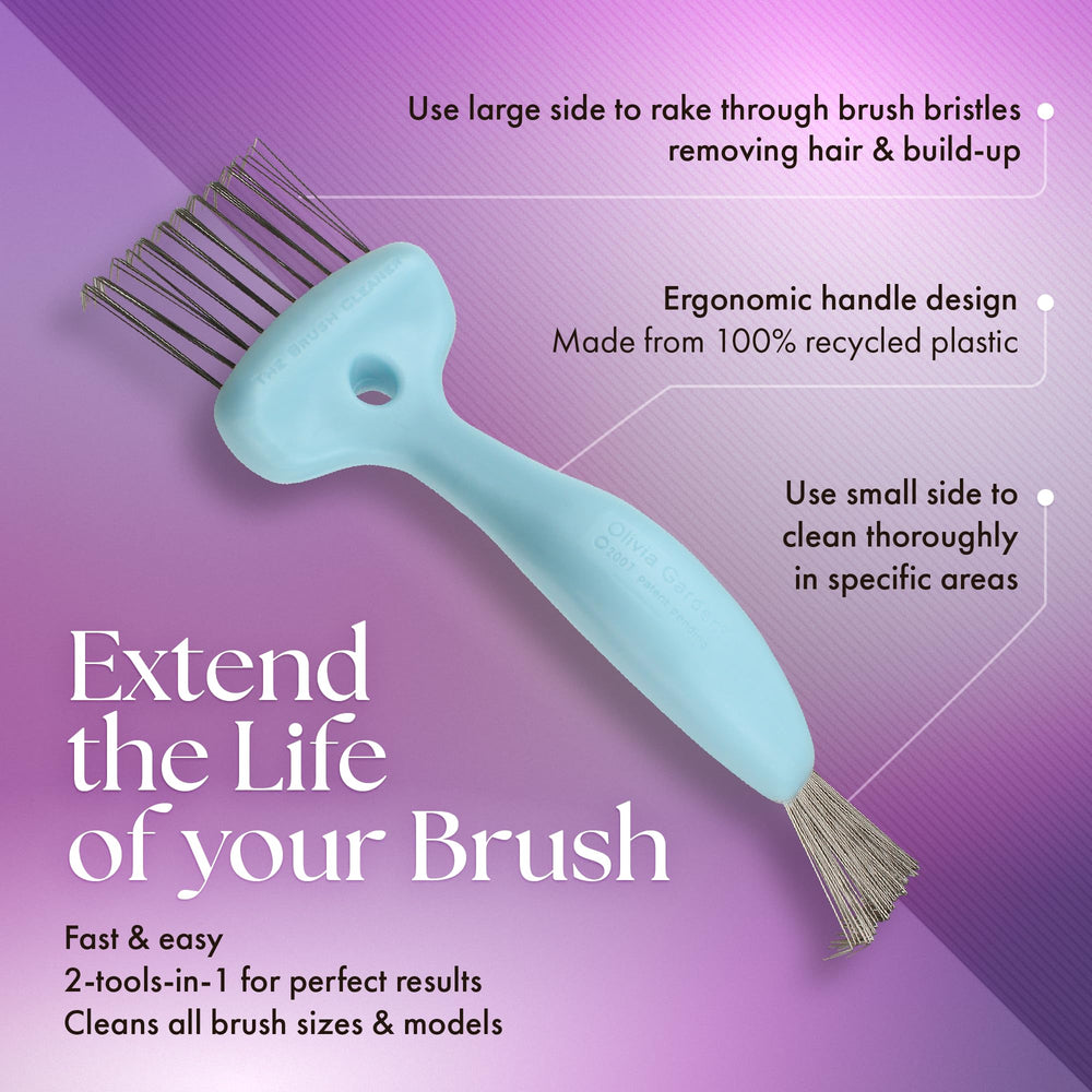 Olivia Garden The Brush Cleaner opened to reveal two tools for precise buildup removal.
