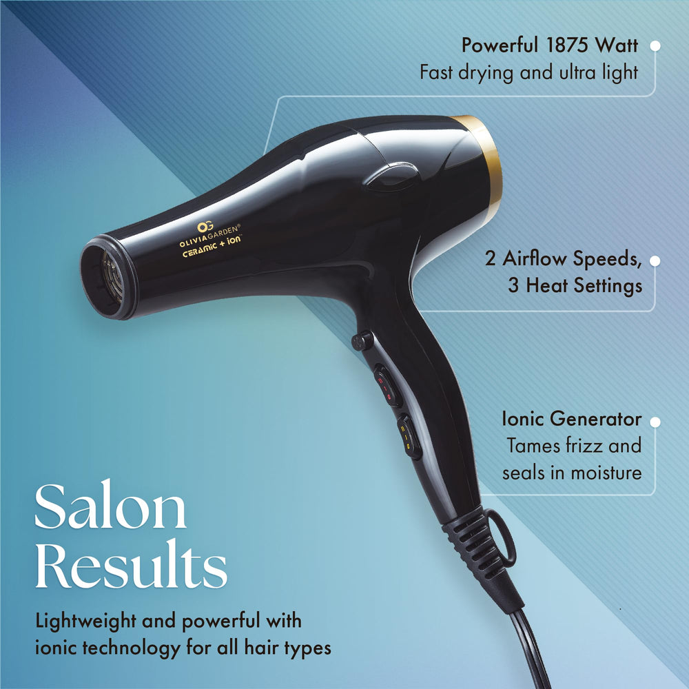 Olivia Garden 1875W dryer side profile showing ergonomic, lightweight design for comfortable styling