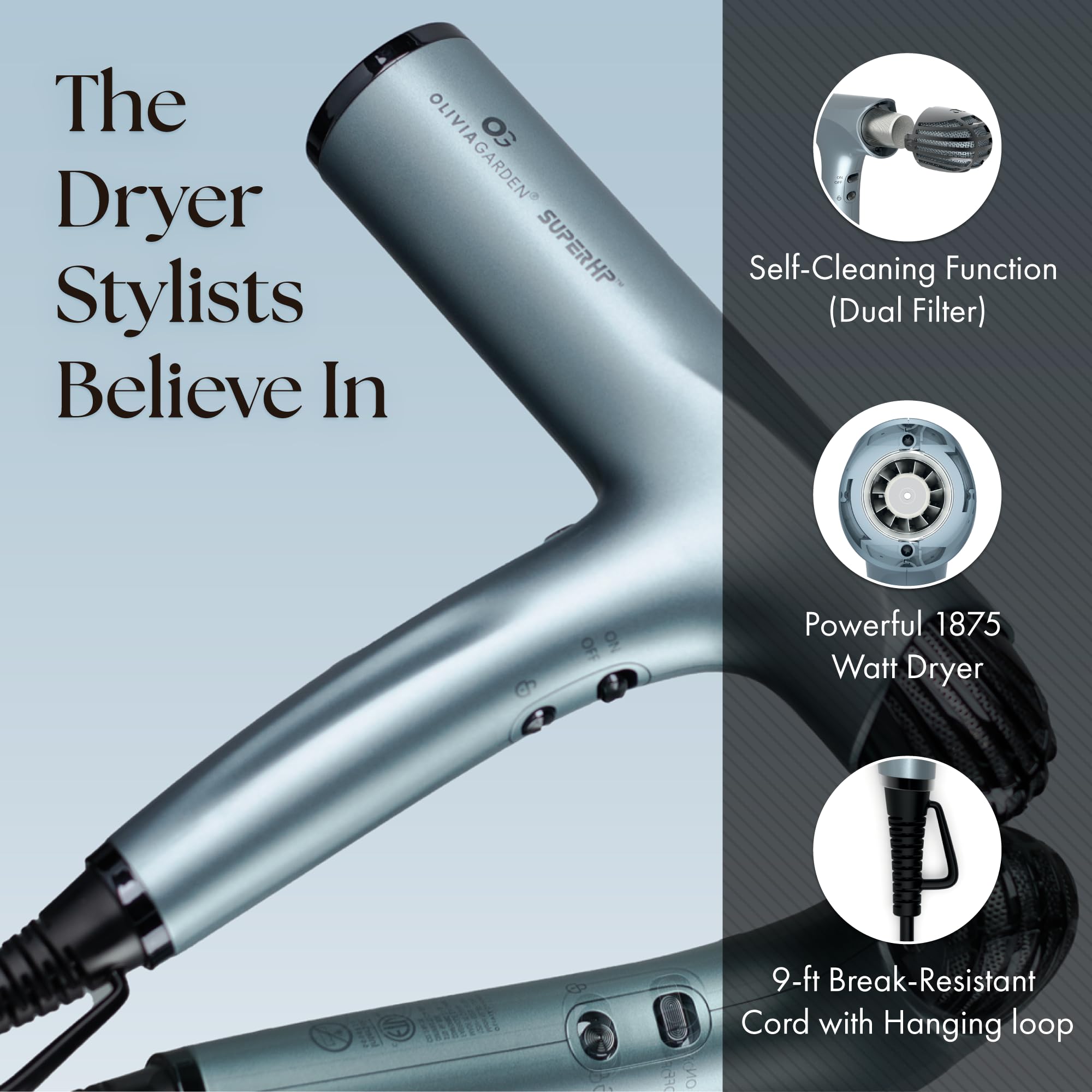 Olivia Garden 1875W diffuser attachment demonstrating even heat distribution for defined curls