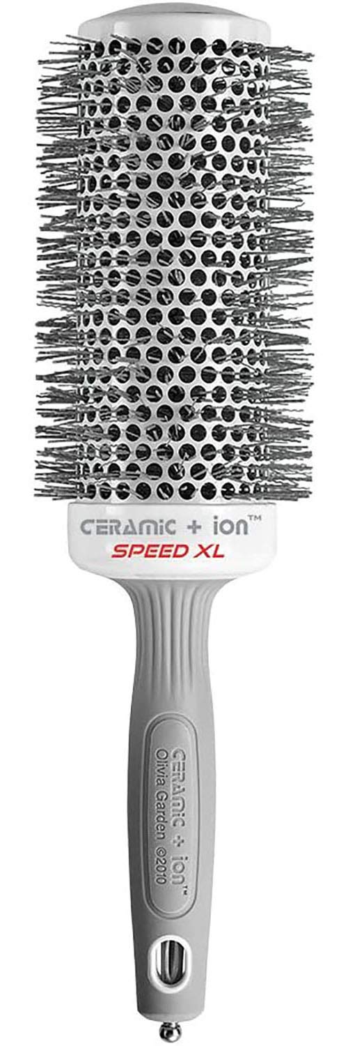 Olivia Garden Ceramic + Ion Speed XL brush with anti-static bristles for smoother hair.