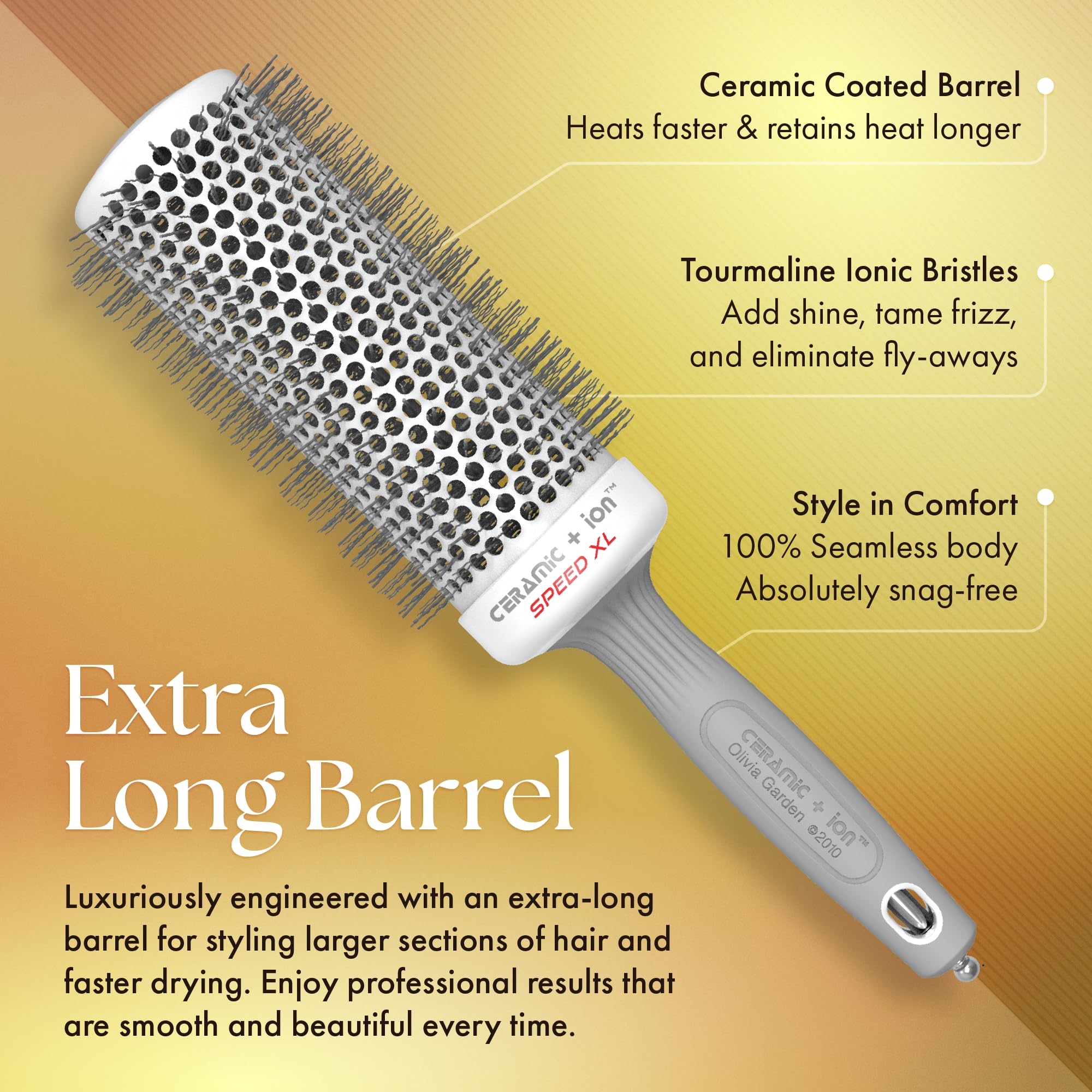 Olivia Garden Ceramic + Ion Speed XL ergonomic grip reduces styling fatigue.