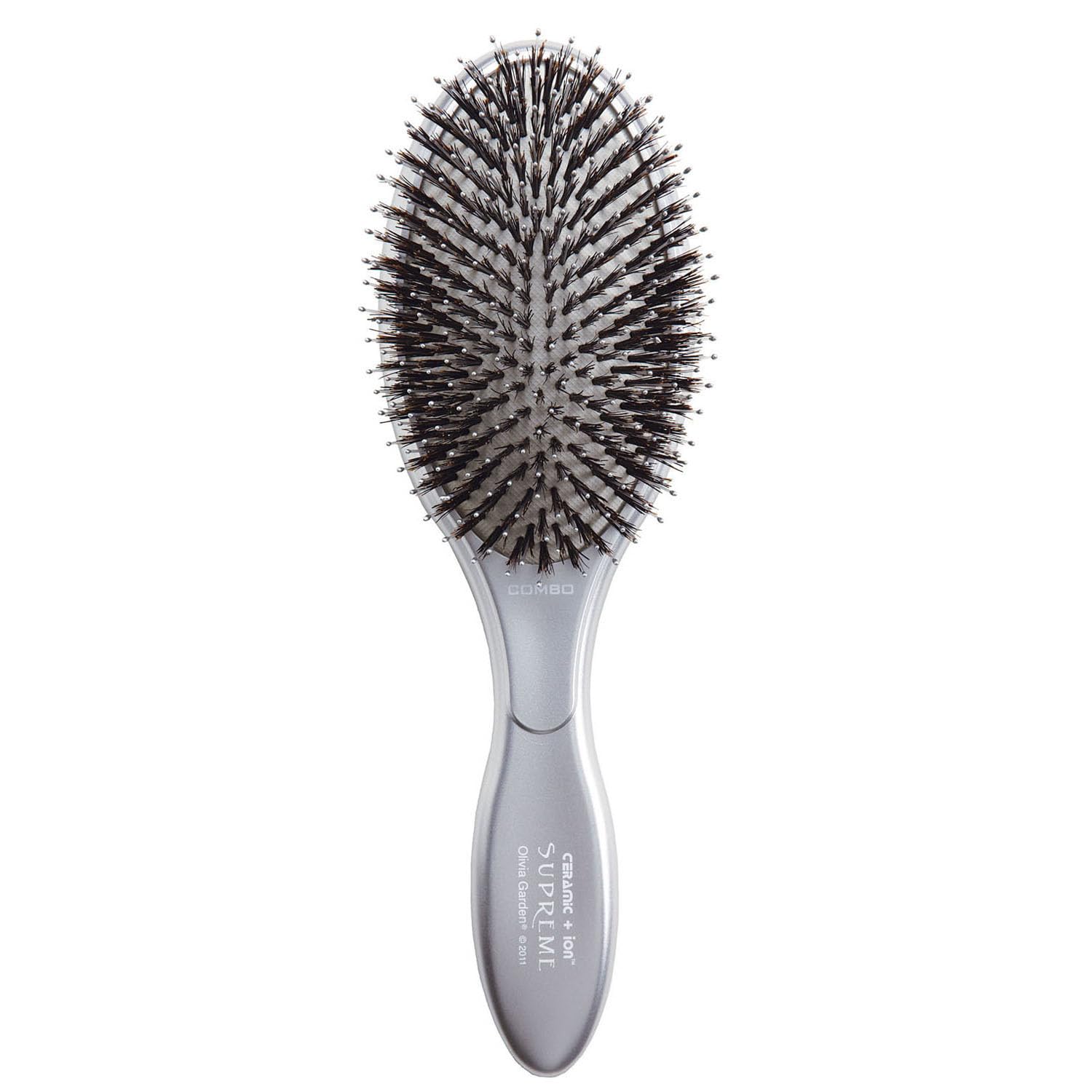 Olivia Garden Ceramic Ion Supreme Paddle Brush front view with boar and ionic bristles for smooth results.