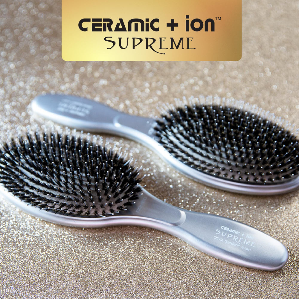 Olivia Garden Ceramic Ion Supreme Paddle Brush neck ring detail aids smooth neck movements during styling.