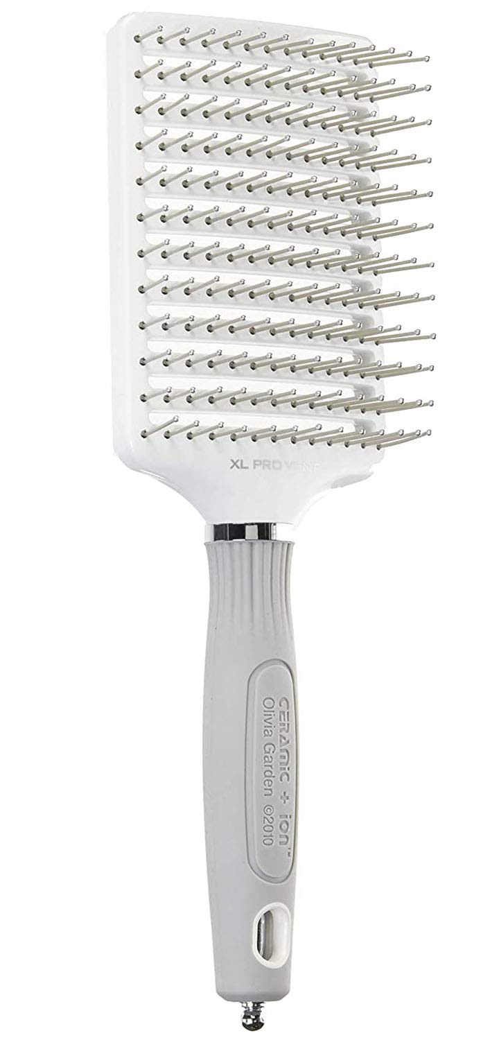 Olivia Garden Ceramic + Ion XL Pro Paddle Brush front view with vent for quick drying
