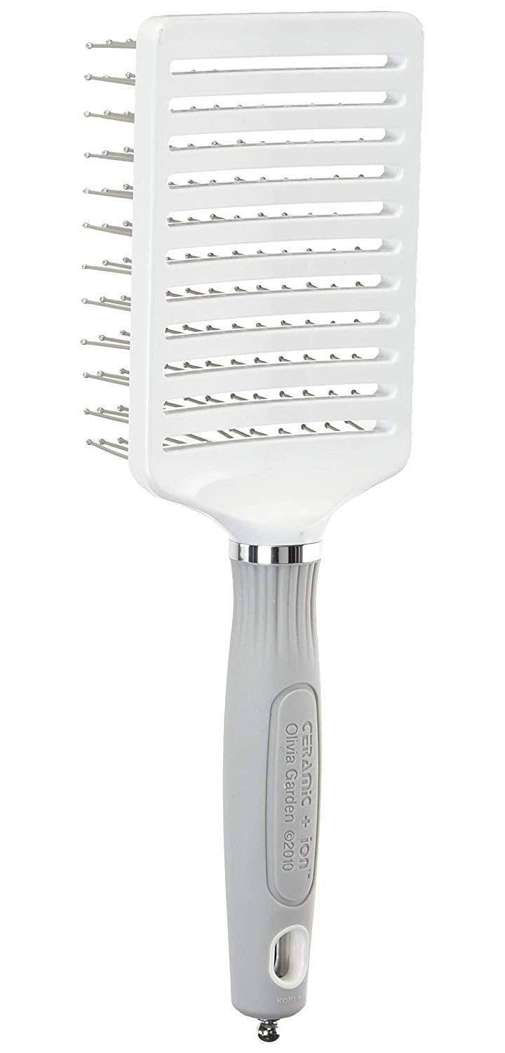 Olivia Garden Ceramic + Ion XL Pro Paddle Brush head close-up showing ion bristles