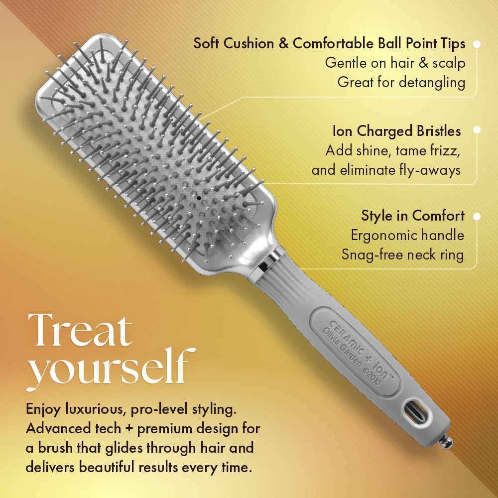 Olivia Garden ceramic-ion-xl-pro paddle brush vented barrel enables faster, even drying.