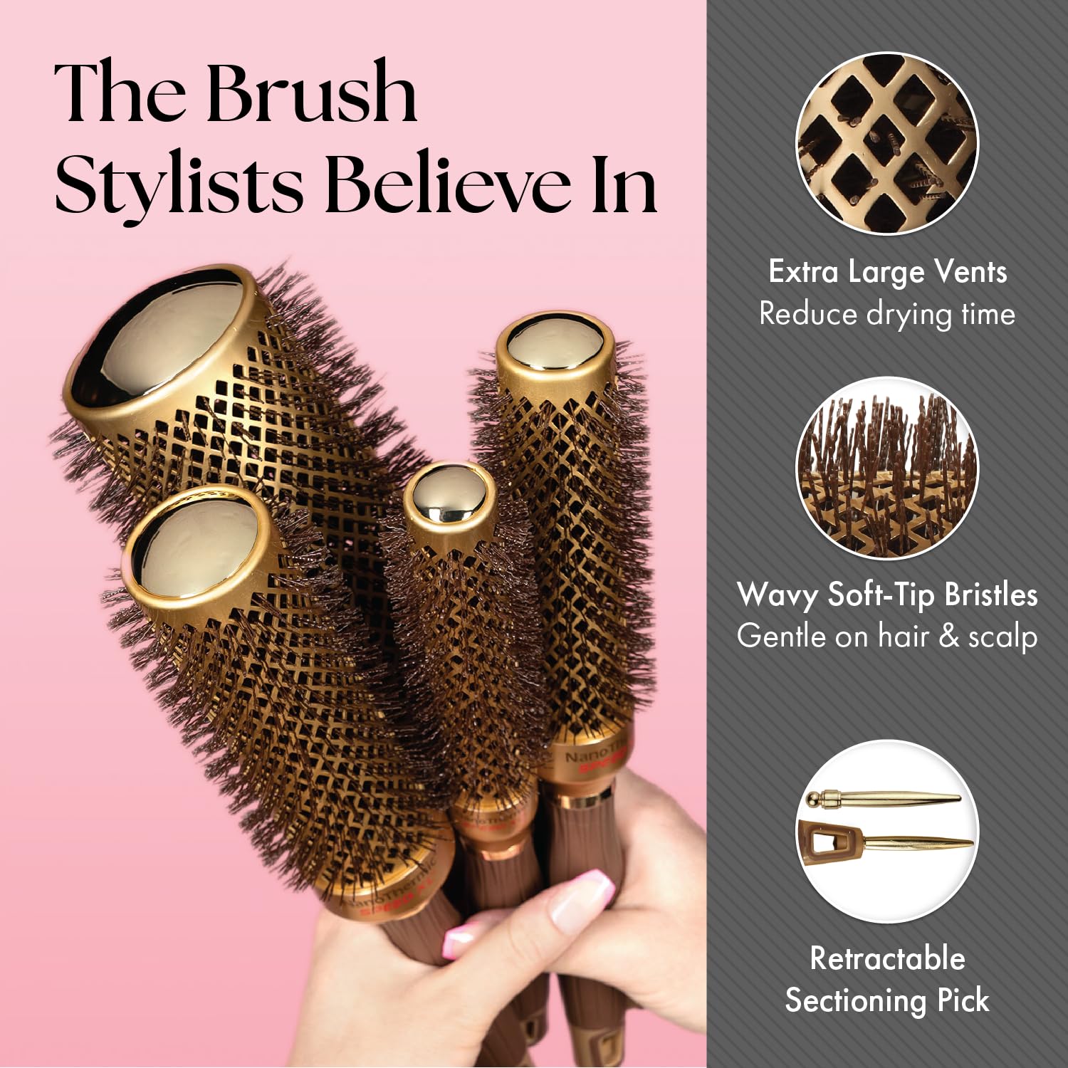 Olivia Garden ergonomic-grip-handle offers comfortable styling sessions.