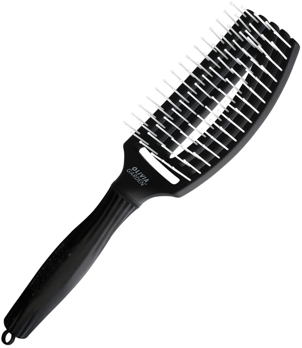 Olivia Garden Fingerbrush showcases hand-shaped scalp-massage design for comfort.