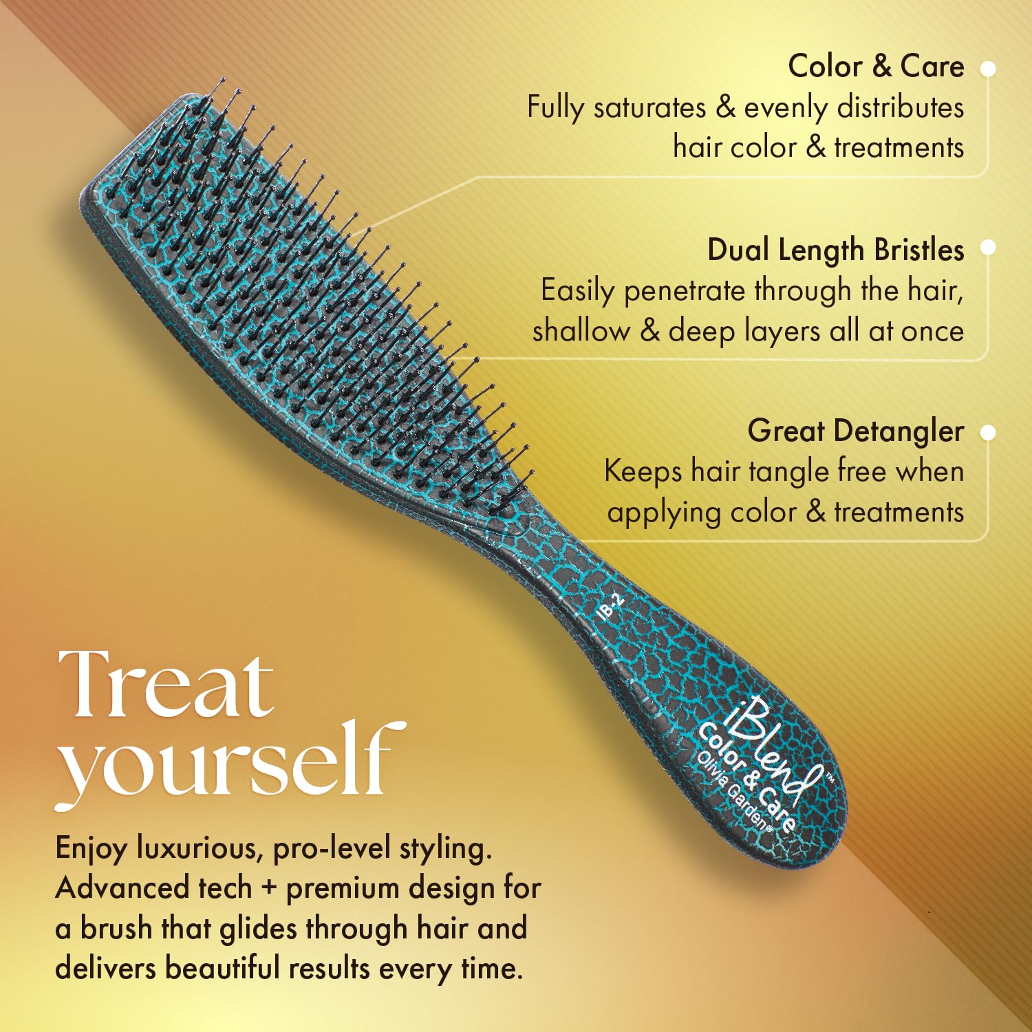 Olivia Garden iBlend dual-length bristles reach shallow and deep hair layers for thorough coverage.