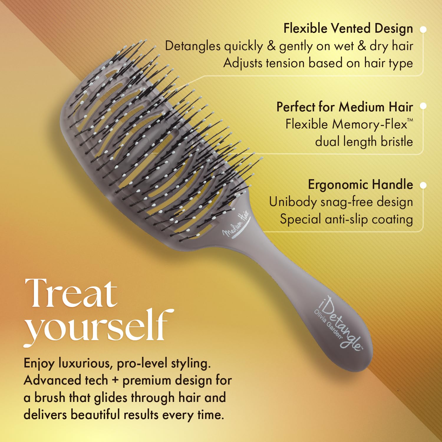 Olivia Garden iDetangle dual-curve design hugs the scalp for comfort.