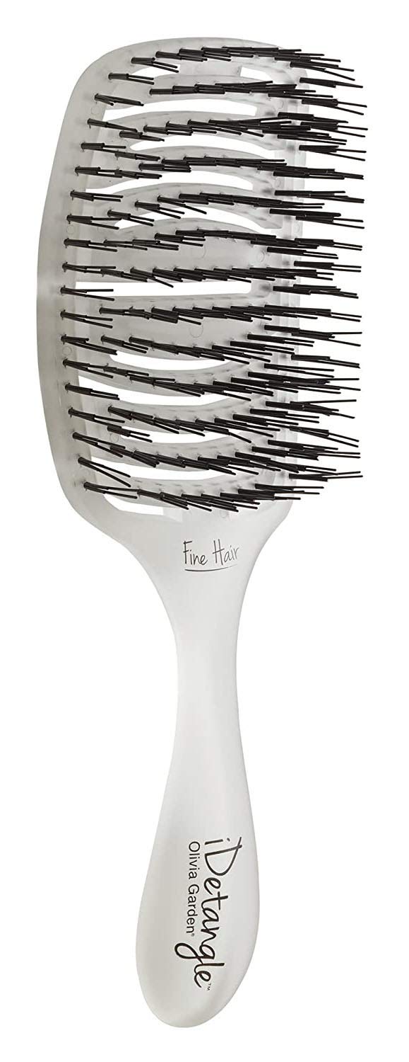 Olivia Garden iDetangle brush overview showing dual-curve head for comfortable detangling