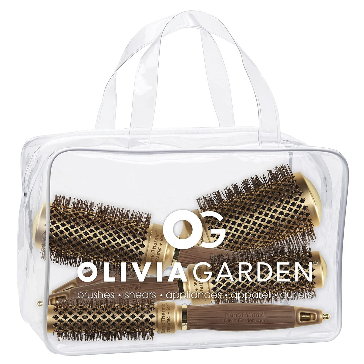 Olivia Garden NanoThermic round brush close-up on NT54 ceramic barrel for quick heat styling.