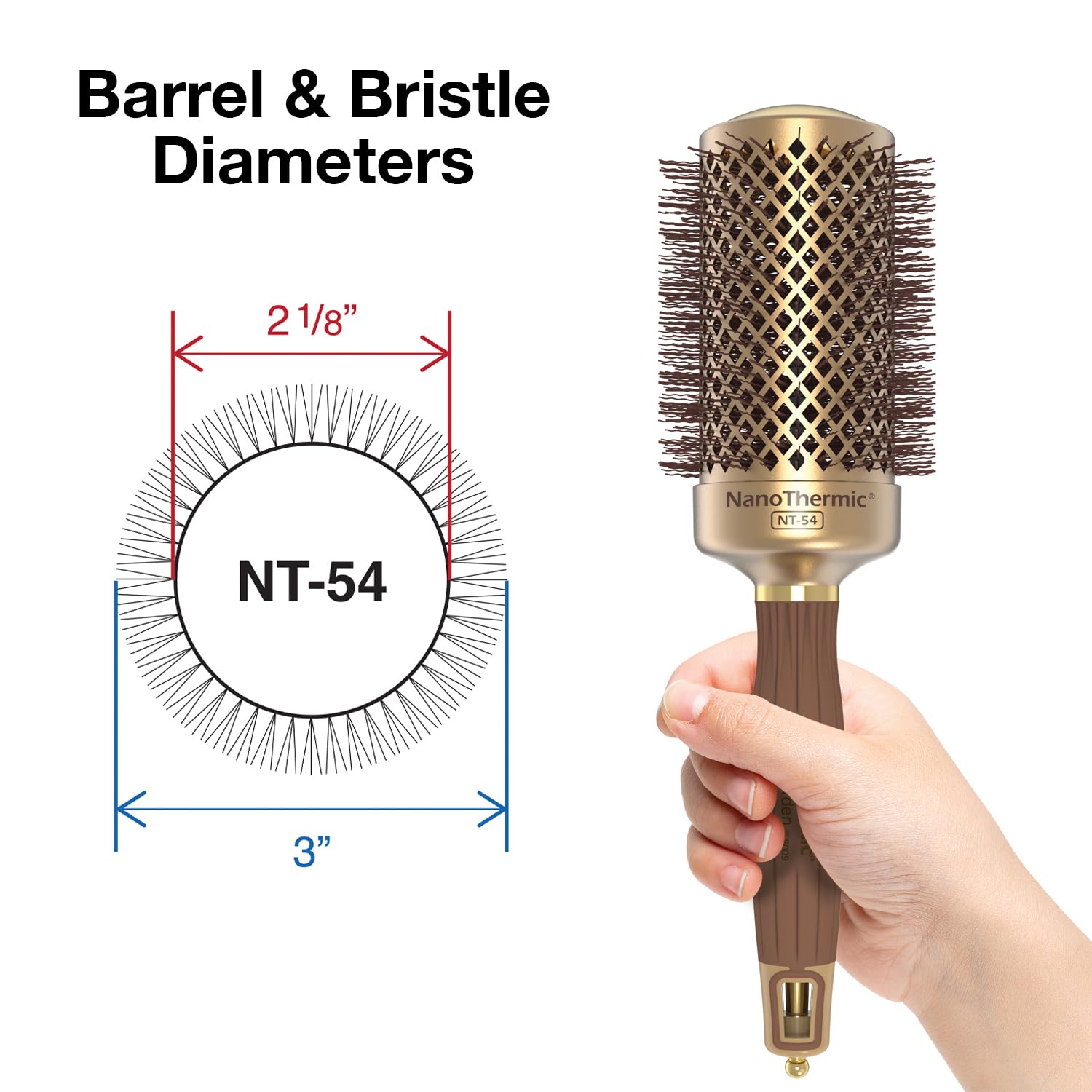 Olivia Garden NanoThermic brush side view showing ergonomic handle for comfortable styling.