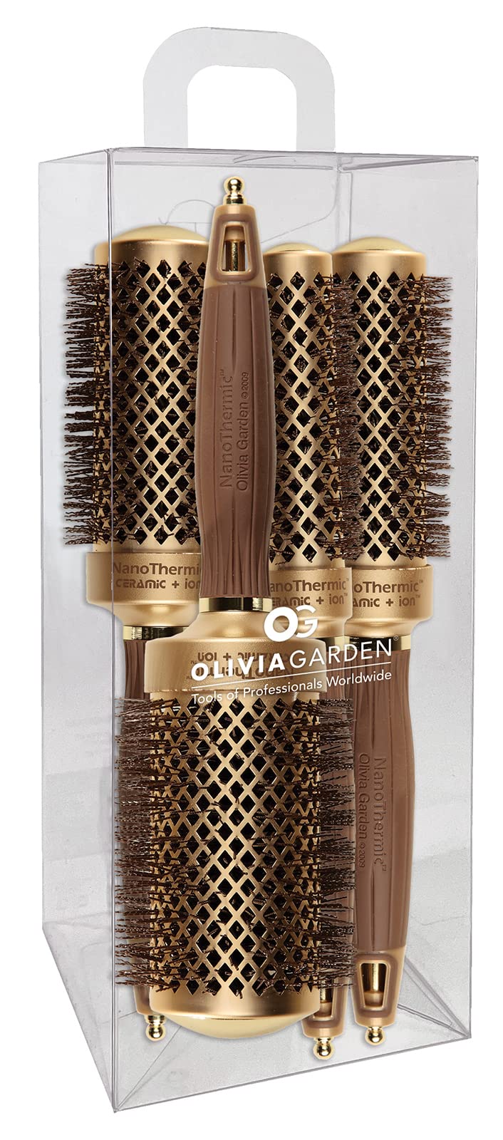 Olivia Garden NanoThermic brush barrel closeup shows even heat for smooth results.