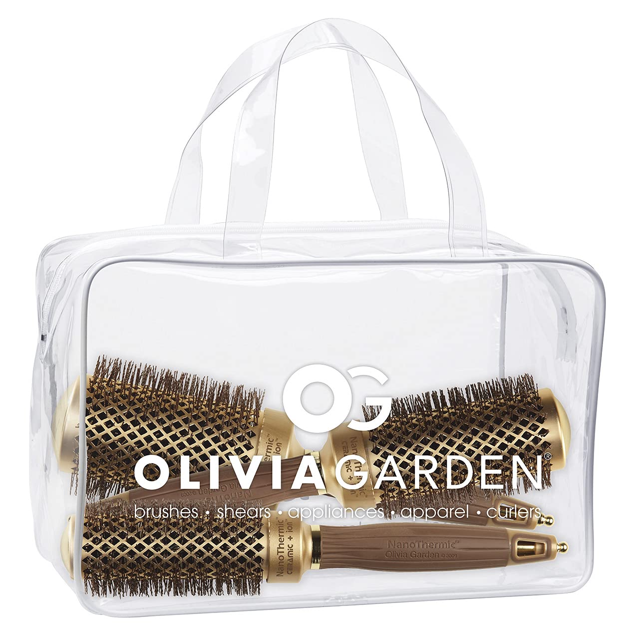 Olivia Garden NanoThermic ceramic round brush NT-34 with ergonomic handle for easy blowouts.