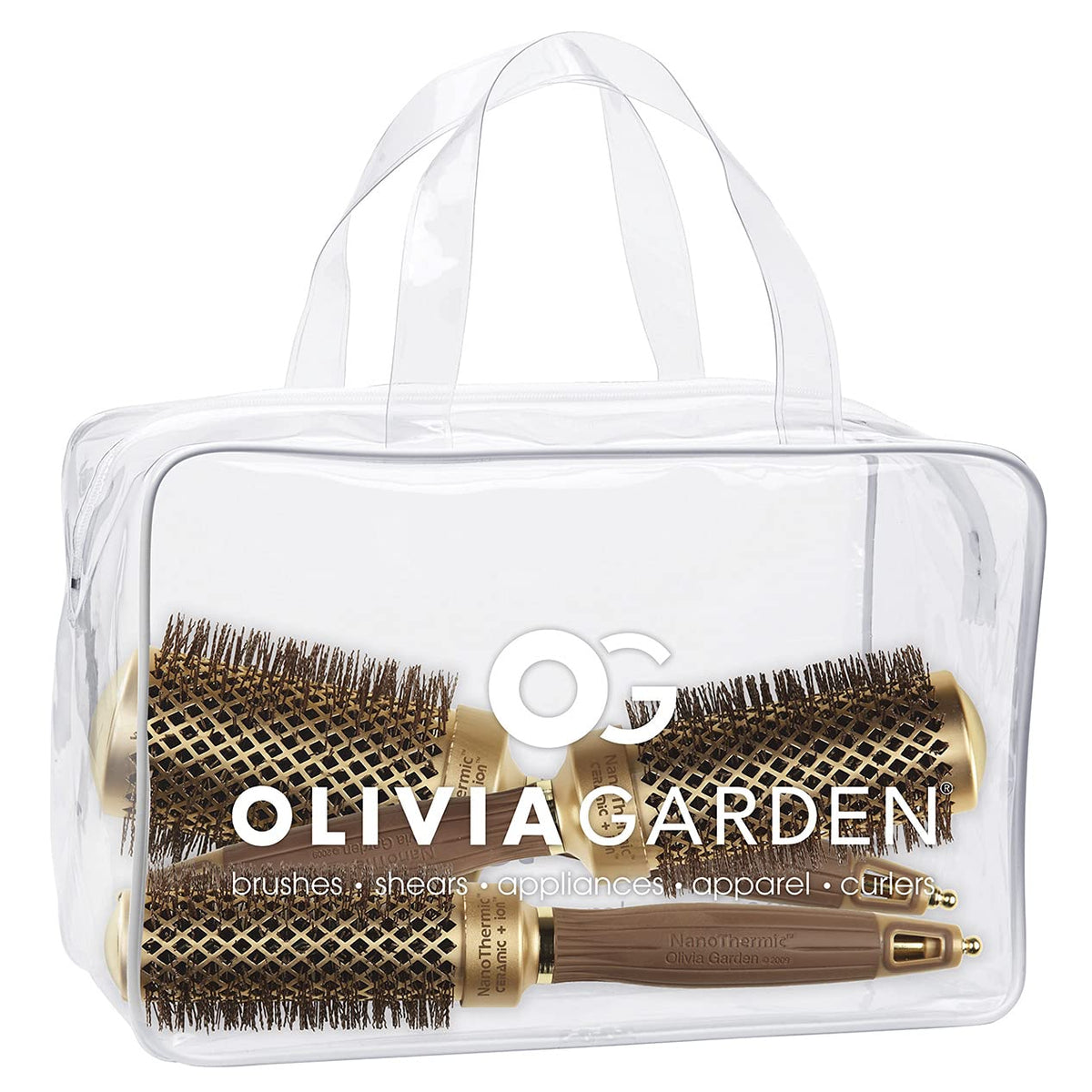 Olivia Garden NanoThermic ceramic round brush NT-34 with ergonomic handle for easy blowouts.