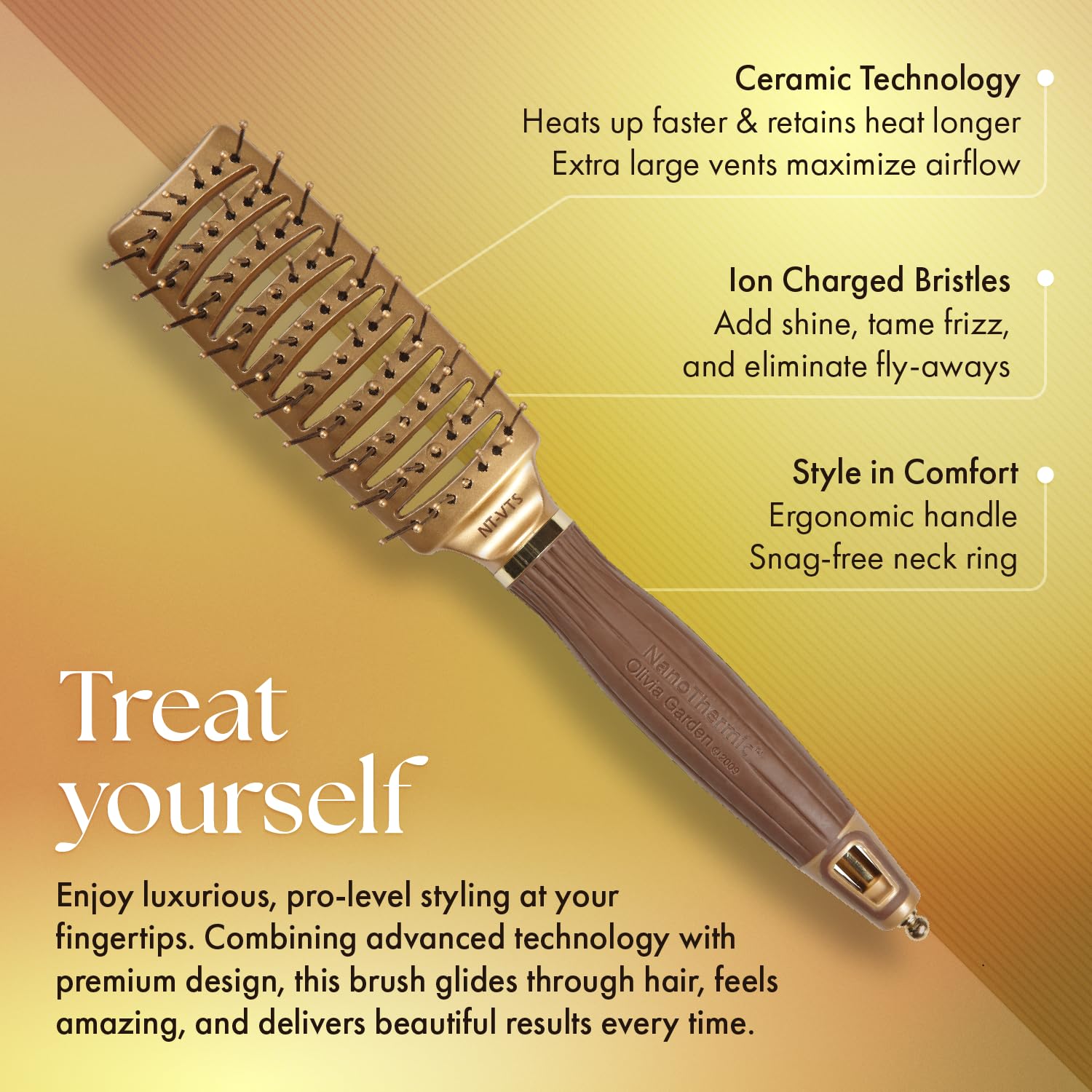 Olivia Garden NT-VTS vent brush sectioning pick aids precise parting during styling.