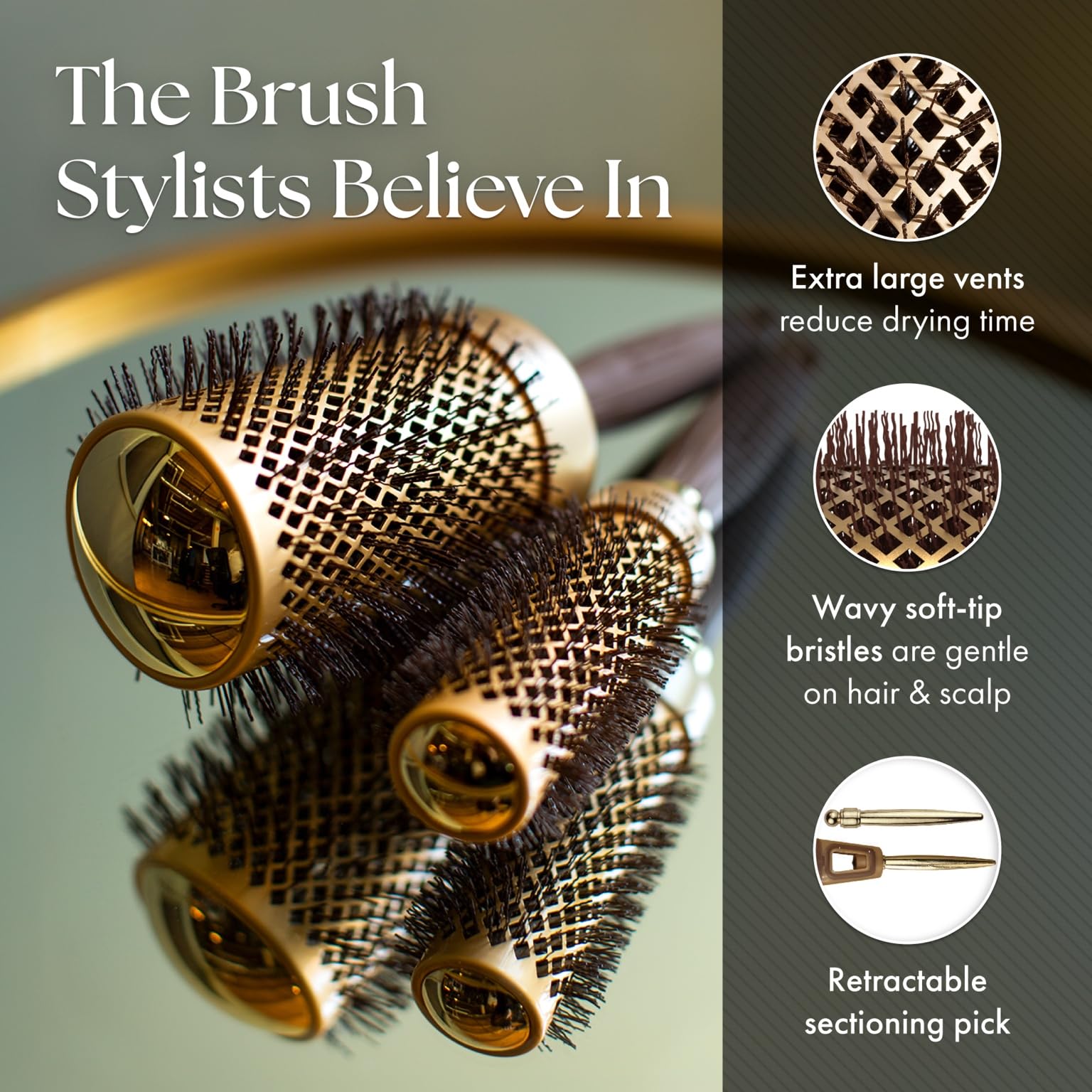 Olivia Garden NT-64 soft-tip-bristles gently tame flyaways.