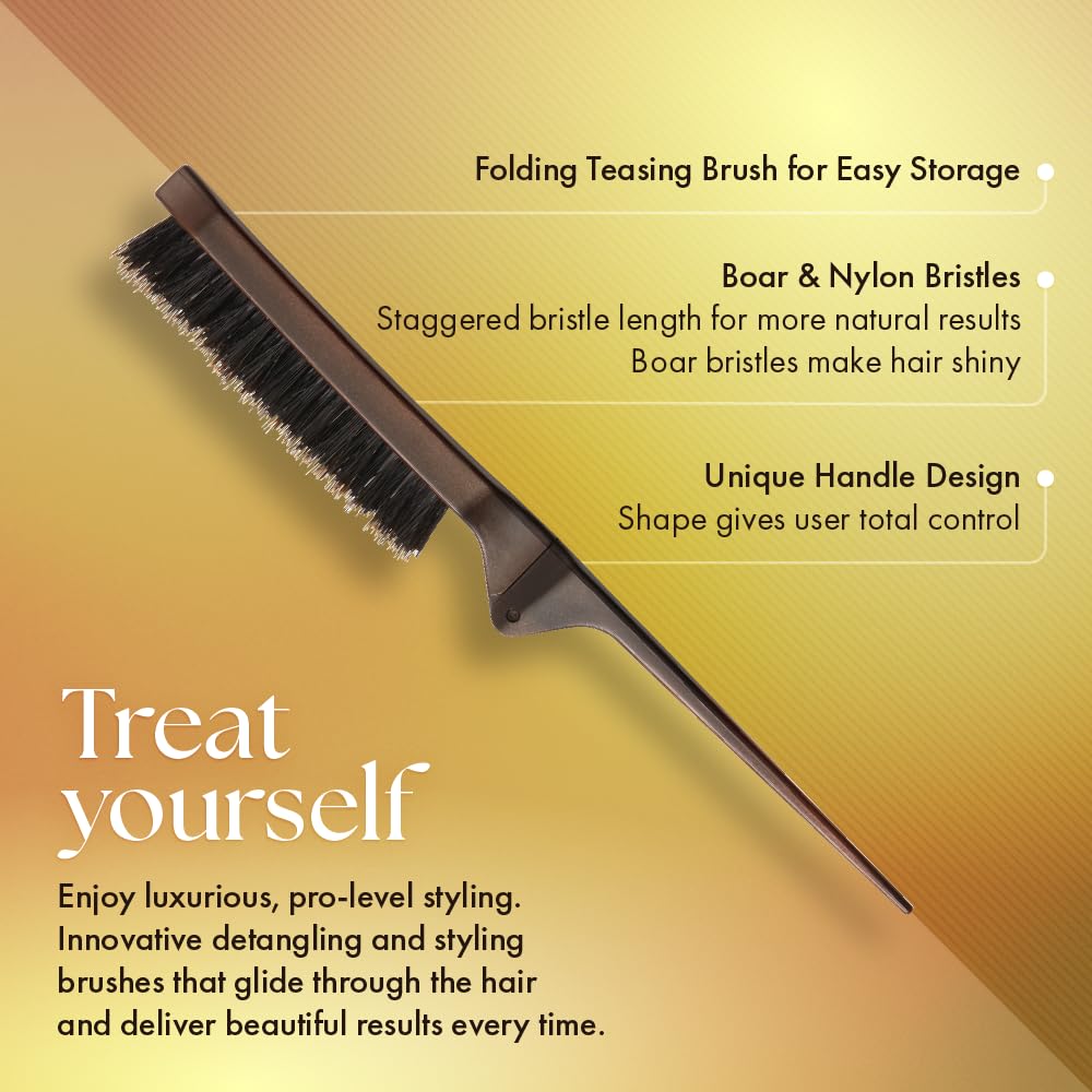 Olivia Garden Style-Up Teasing Foldable Hair Brush open for precise parting and lifting.