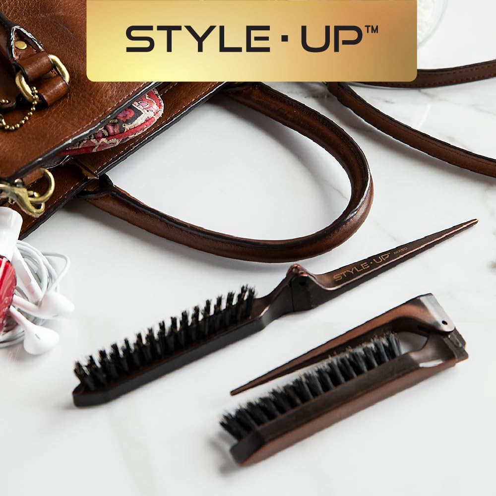 Olivia Garden Style-Up Teasing Foldable Hair Brush in-use for targeted lifting and shaping.