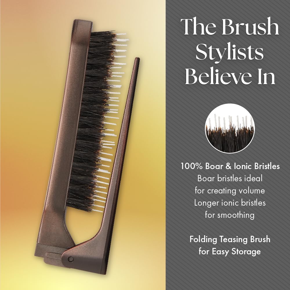 Olivia Garden Style-Up on-the-go touchup features boar-ionic bristles for smooth detangle.